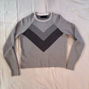 LNDR Flare Sweater Top, grey  knit crewneck with chevron stripes